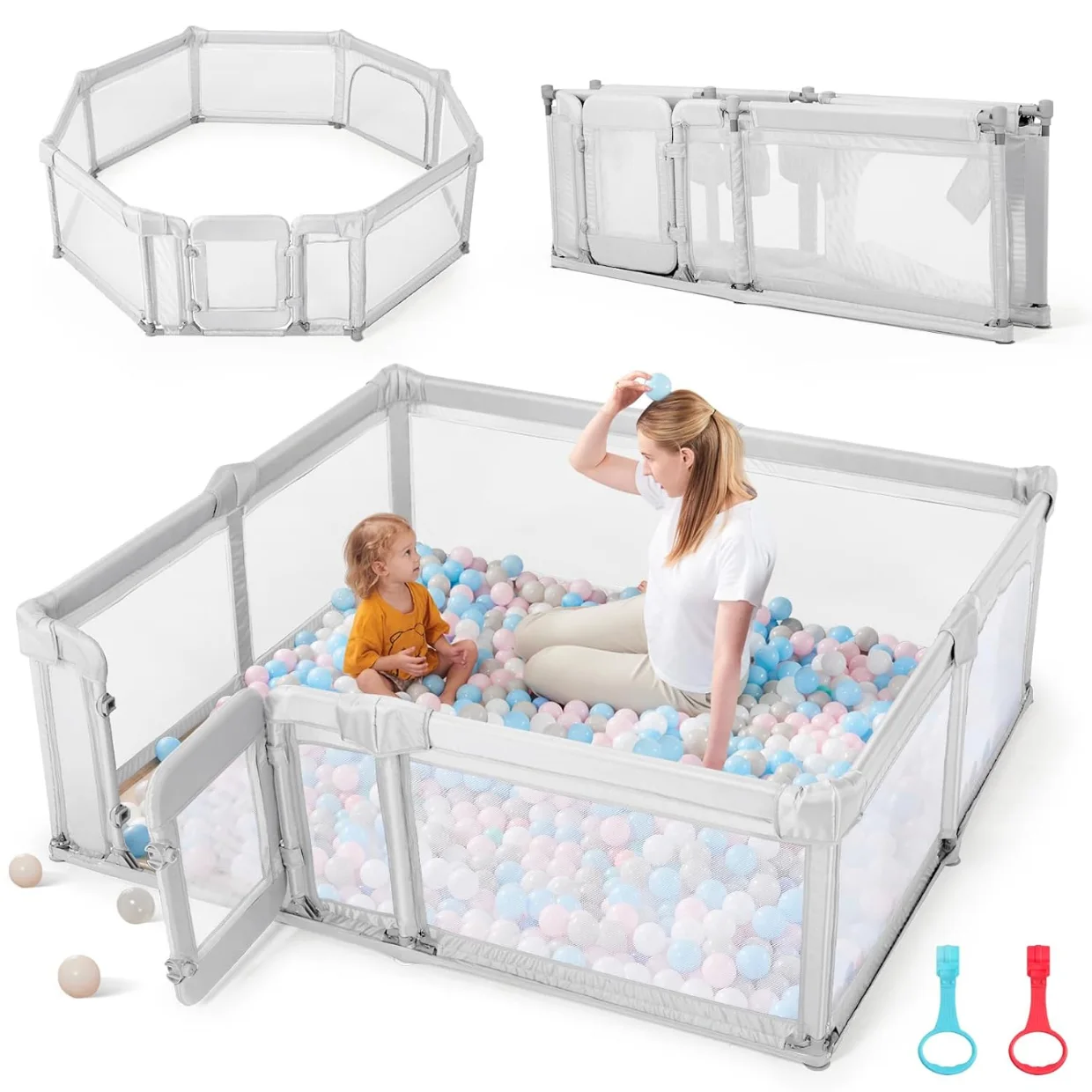 Sweeby Classic Gate Playpen 79 x 71 in in Light Gray