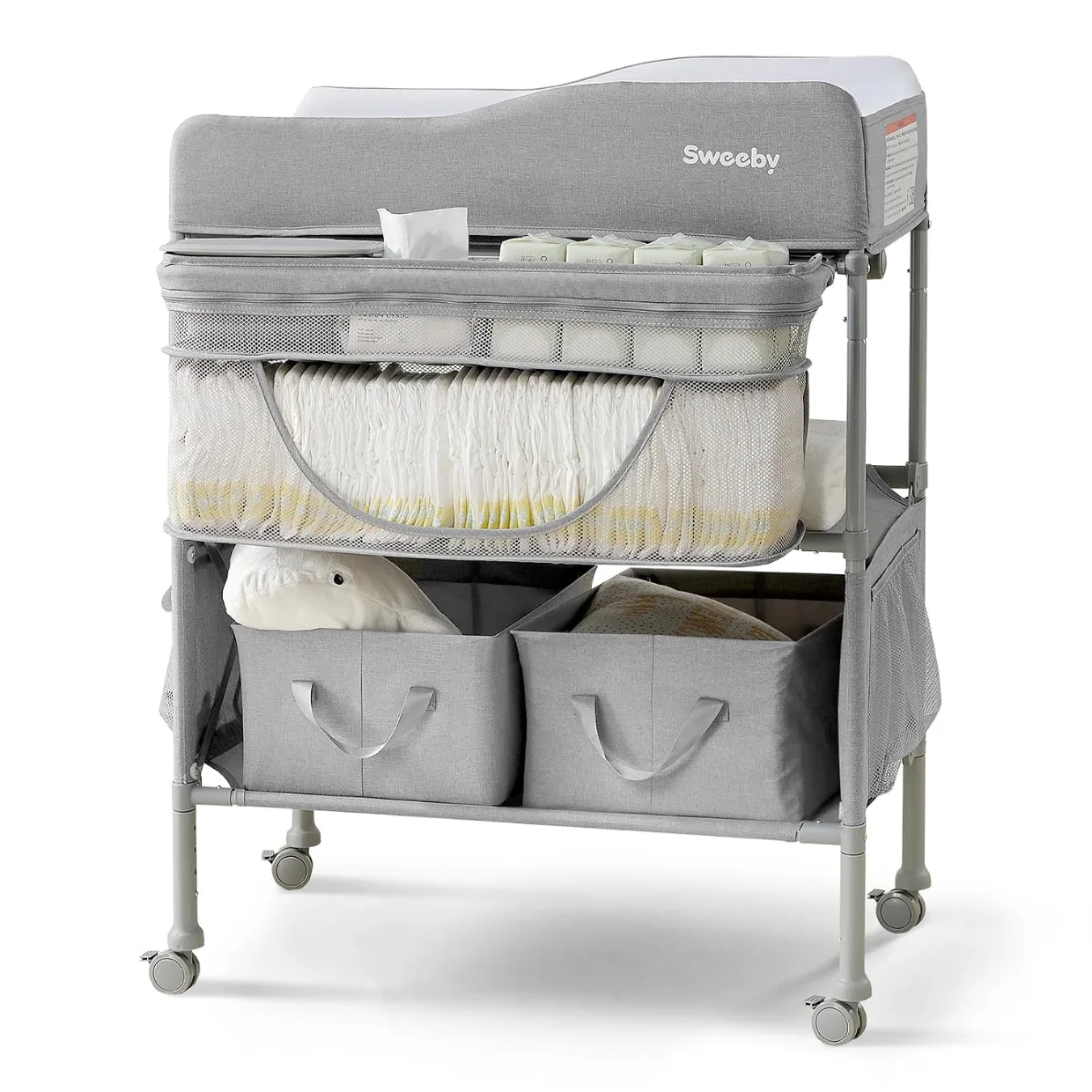 Sweeby Folding Changing Table in Light Gray (with 2 baskets)