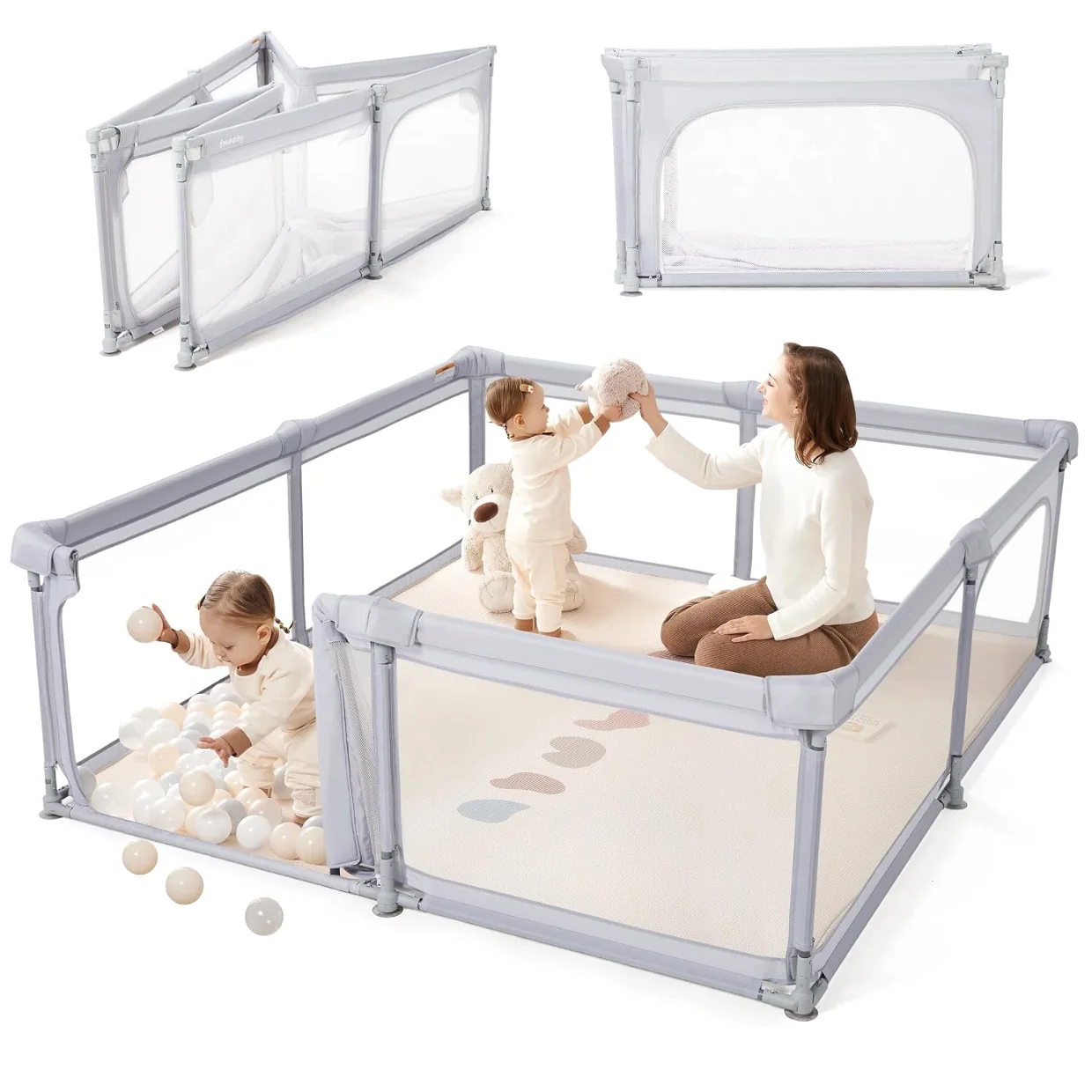 Sweeby Hidden Gate Playpen 79 x 71 in in Gray
